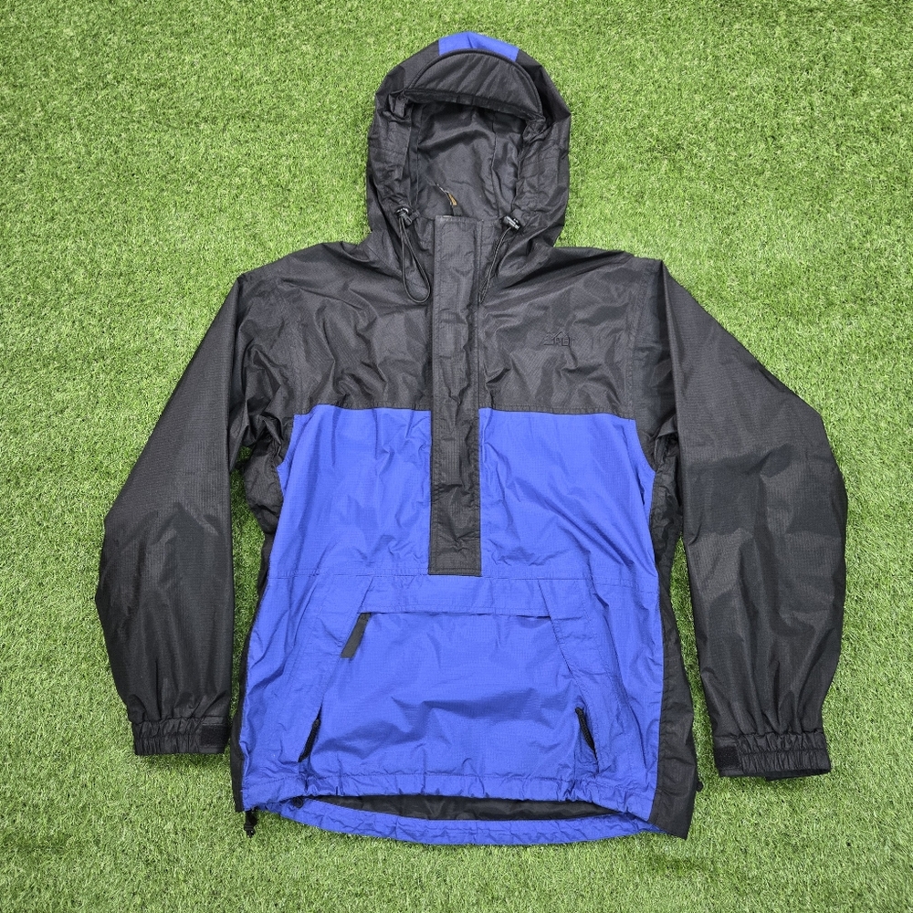 Vintage REI Anorak Jacket Adult Small Blue Black Colorblock Pullover Hooded Rain